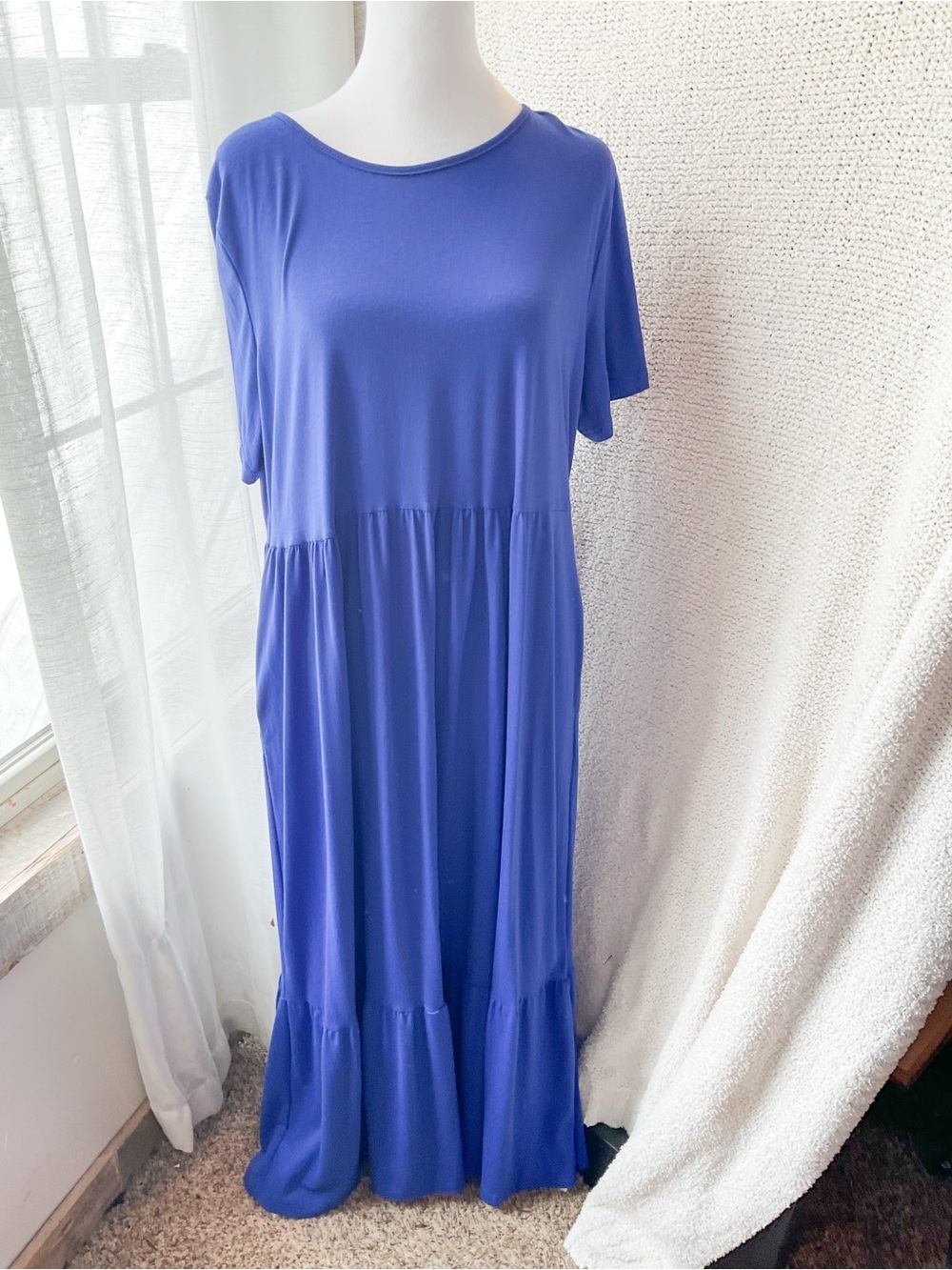Blue Short-Sleeve Maxi Dress